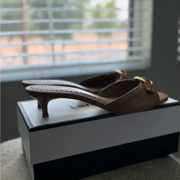 Larroude Tan Sandals with Gold Buckle - Picture 6 of 6